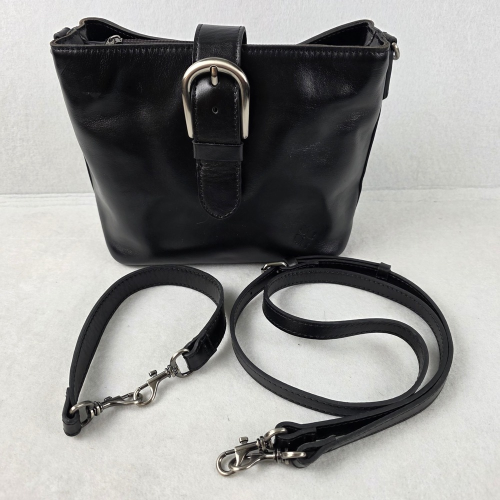 Patricia Nash Black Leather Crossbody Shoulder Bag Buckle Convertible Purse